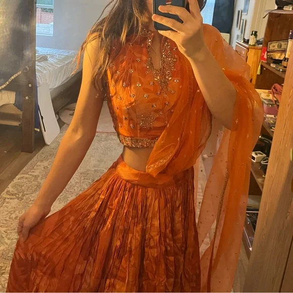 Kalki Elegant Orange Lehenga Set - Picture 2 of 10